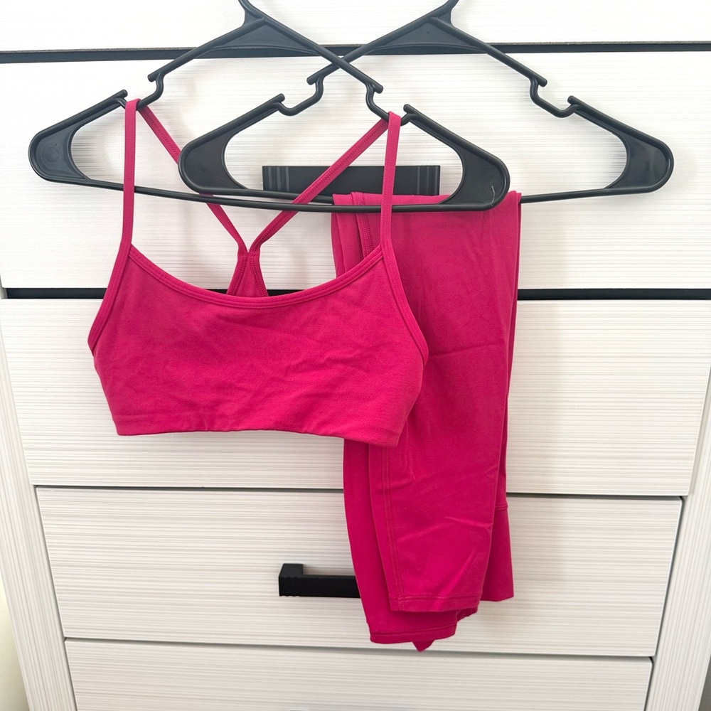 Vuori Leggings Sports Bra 2 Piece Set Outfit XS Pink All The Feels Yoga Gym